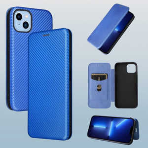 ROYALMONSTER iPhone 14 用カーボンファイバー製手帳型ケース BL RM-14Cb-BL