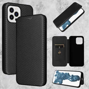 ROYALMONSTER iPhone 14Pro用カーボンファイバー製手帳型ケース BK RM-14PRCb-BK