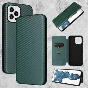 ROYALMONSTER iPhone 14Pro用カーボンファイバー製手帳型ケース GR RM-14PRCb-GR