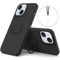 ROYALMONSTER iPhone 15 シリコン製ケース リング付(ネイビーブルー