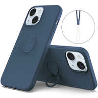 ネイビー iPhone用シリコンケース 15 promax ROYALMONSTER iPhone 15 シリコン製ケース リング付(ネイビー