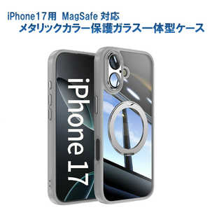 ROYALMONSTER iPhone 17 MagSafe�Ή� ���^���b�N�J���[ �ی�K���X��̌^�P�[�X �O���[ RM8292-17-GL