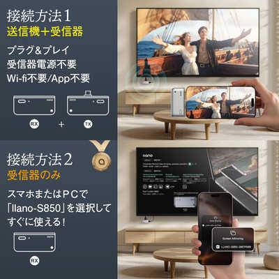 ワイヤレスHDMI送受信機セット グレー 【llano】 ワイヤレスHDMI〕送受信機セット LLANO-S850 llano｜ラノ 通販