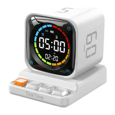TickTimer ポモドーロタイマー 白 磁気充電ベース付 ミニPC風時計機能 LLANO 目覚まし時計 ポモドーロタイマー＋置き時計 生産性アップ・集中