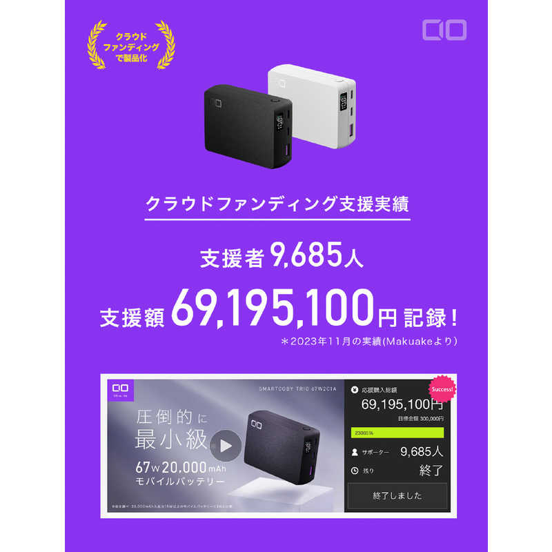 CIO CIO モバイルバッテリー SMARTCOBY TRIO 20000mAh ケーブル長： 50cm ［3ポート］ CIO-MB67W2C1A-20000-WH CIO-MB67W2C1A-20000-WH