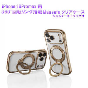ROYALMONSTER iPhone 18 Pro Max �p MagSafe�Ή� 360°��]�����O��̌^�P�[�X �V�����_�[�X�g���b�v�t�� �m�w�ʃP�[�X / Magsafe�Ή��n GD RM8269-18PM-GD