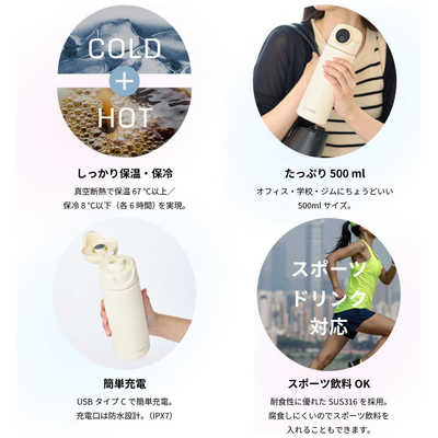 指紋認証機能付きスマートボトルc-mon シーモン ペールピンク 飲み物に、セキュリティという選択肢を。”指紋認証ロック機能