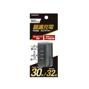 ץ PDбType-C/3USB ACŴPD30/32W BK ֥å IAC1C3UP3032K