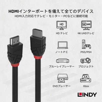 LINDY HDMIケーブル ver2.0 『BLACK LINE』 ［3m / HDMI⇔HDMI