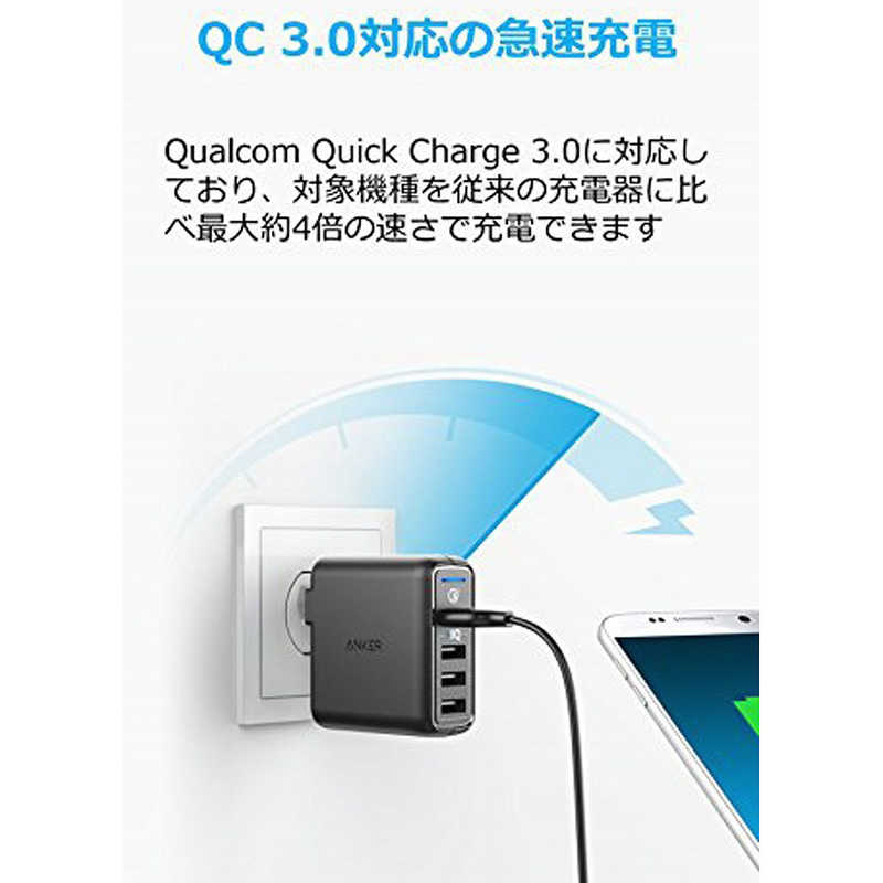 アンカー Anker Japan アンカー Anker Japan Anker PowerPort Speed 4 43.5W スマホ用USB充電コンセントアダプタ ブラック [4ポート/Quick Charge対応] A2040111 A2040111