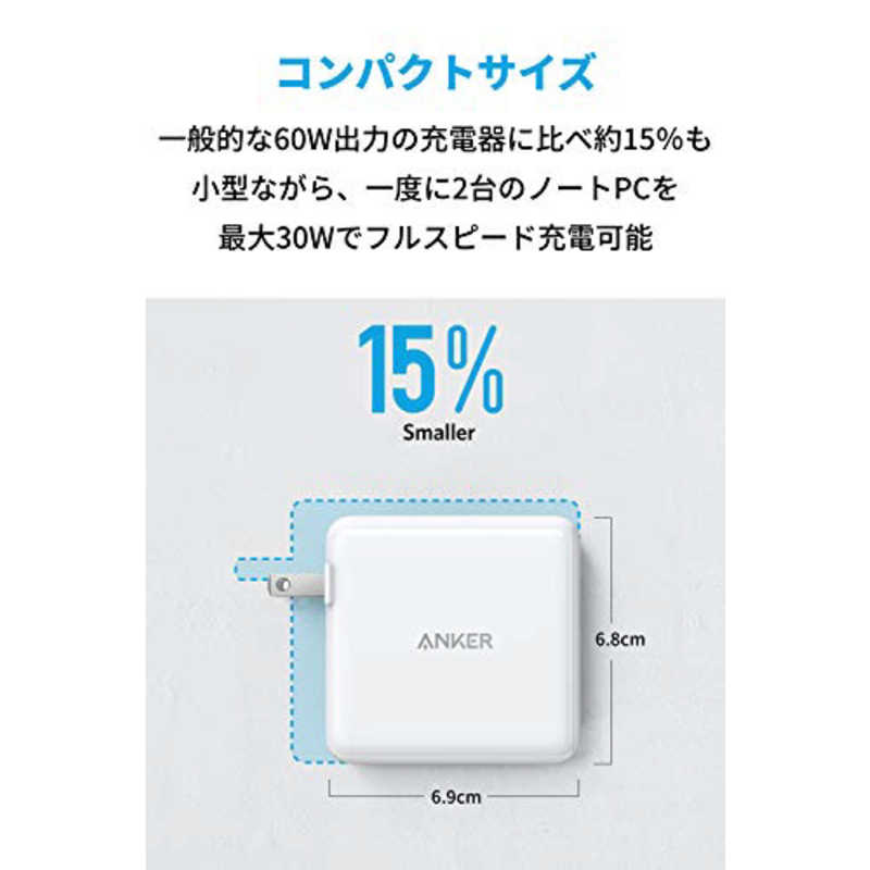 アンカー Anker Japan アンカー Anker Japan Anker PowerPort Atom PD 2 white ホワイト [2ポート/USB PD対応/GaN(窒化ガリウム) 採用] A2029121 A2029121