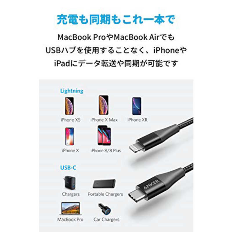 アンカー Anker Japan アンカー Anker Japan Anker PowerLine+ II USB-C ＆ ライトニング ケーブル(0.9m) black A8652011 A8652011