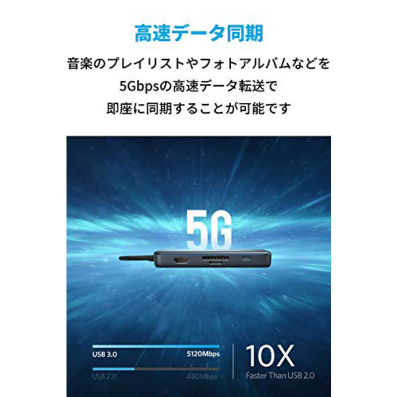 アンカー Anker Japan アンカー Anker Japan ［USB-C オス→メス カードスロットｘ2/HDMI/LAN/USB-Aｘ2/USB-C］ ドッキングステーション USB PD対応 グレー [USB PD対応] A83520A1 A83520A1