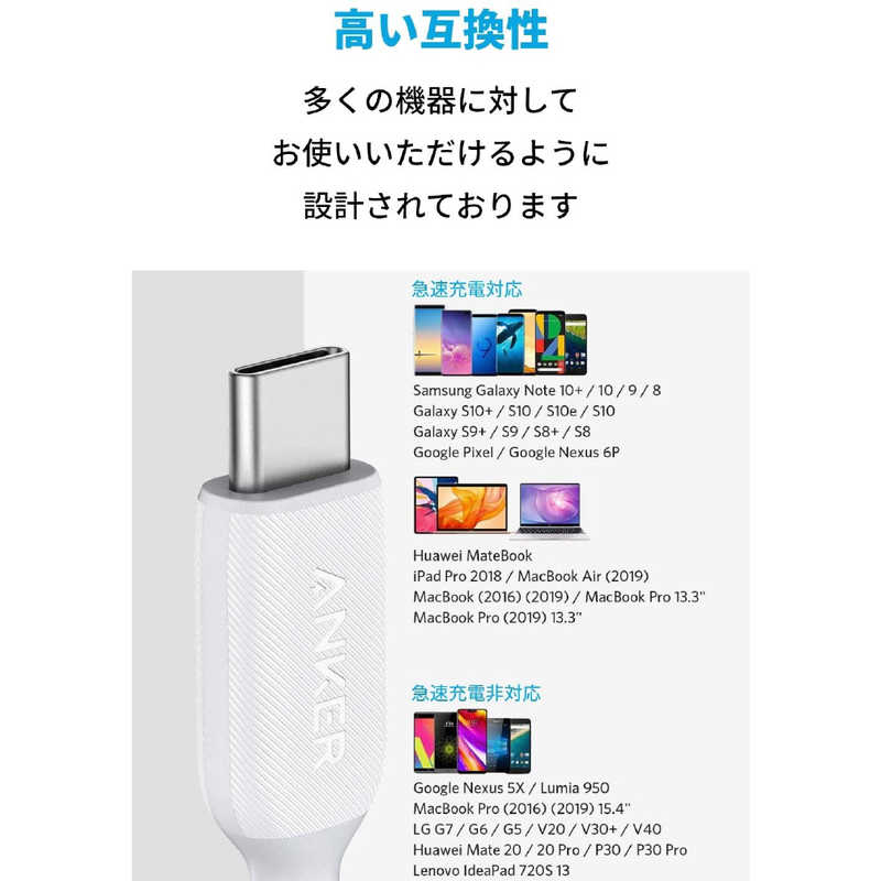 アンカー Anker Japan アンカー Anker Japan Anker PowerLine III USB-C & USB-C 2.0 ケーブル (3.0m) white [1.8m /USB Power Delivery対応] A8854021 A8854021