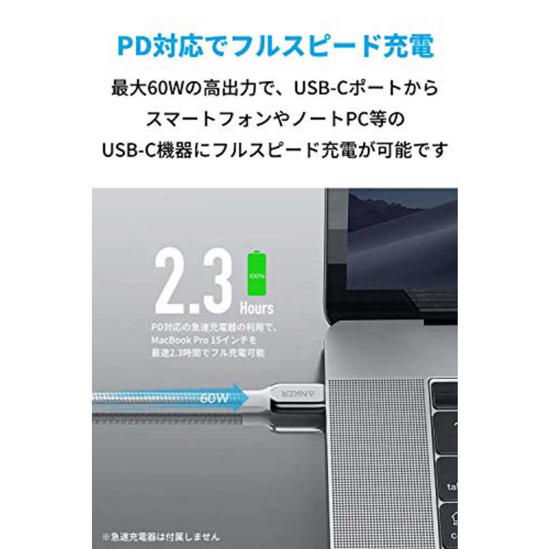 アンカー Anker Japan アンカー Anker Japan Anker PoweLine+ III USB-C & USB-C 2.0 ケーブル （1.8m シルバー） silver A8863041 A8863041