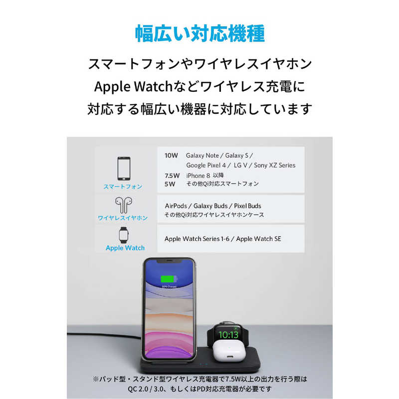 アンカー Anker Japan アンカー Anker Japan Anker PowerWave+ 3-in-1 stand with Watch Holder ブラック [ワイヤレスのみ] A2579011 A2579011