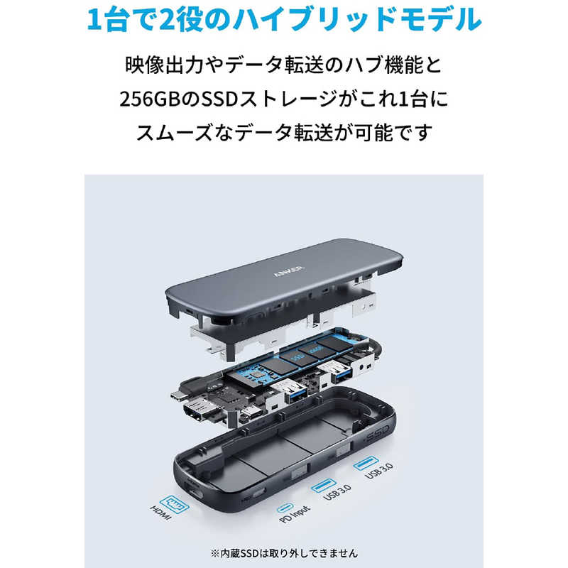 アンカー アンカー Anker PowerExpand 4-in-1 USB-C SSD ハブ (256GB) Gray [バスパワー /4ポート /USB Power Delivery対応] A83470A2 A83470A2