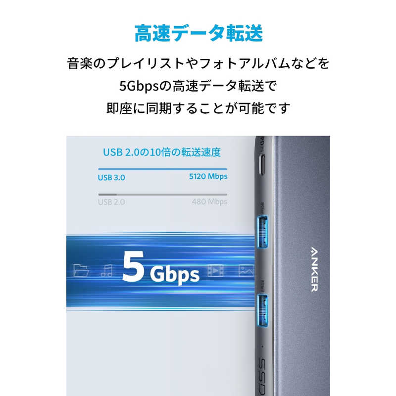 アンカー アンカー Anker PowerExpand 4-in-1 USB-C SSD ハブ (256GB) Gray [バスパワー /4ポート /USB Power Delivery対応] A83470A2 A83470A2