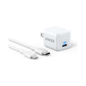 アンカー Anker Japan Anker PowerPort III Nano 20W with USB-C & ライトニング ケーブル ホワイト [1ポート/USB PD対応] B2633123
