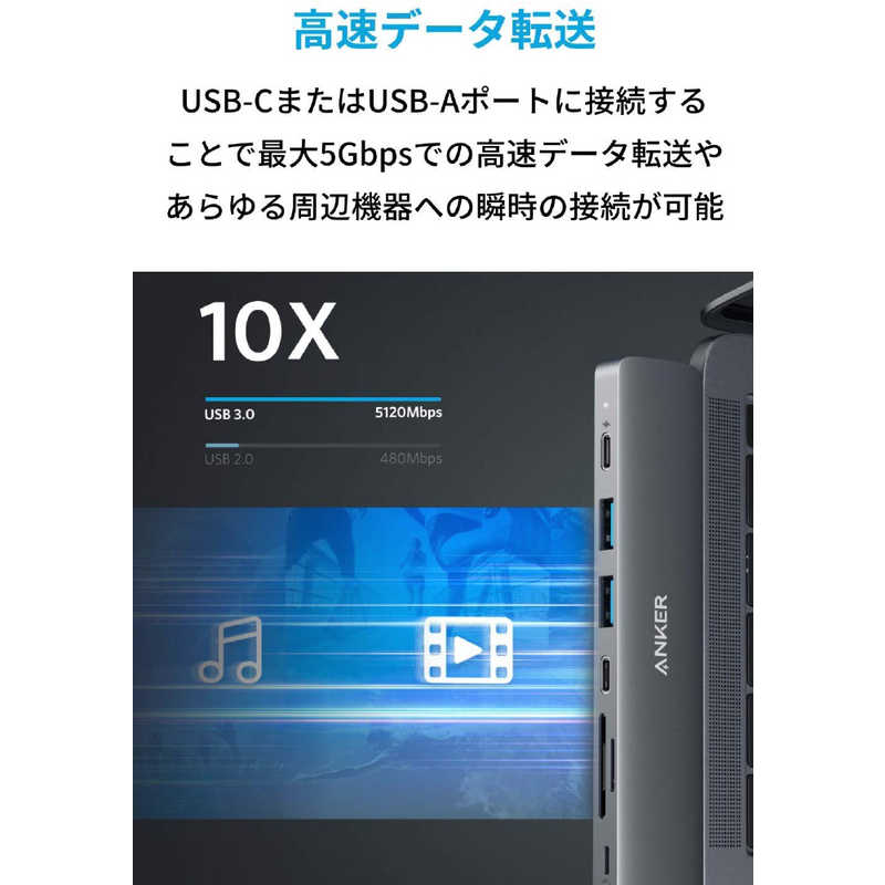 アンカー Anker Japan アンカー Anker Japan MacBook Pro / Air用 USB PD対応 100W ドッキングステーション グレー [USB Power Delivery対応] A83810A2 A83810A2