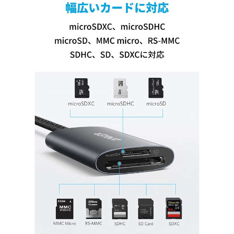 アンカー Anker Japan アンカー Anker Japan カードリーダー USB-C接続 グレー (USB3.1 /スマホ タブレット対応) A83280A1 A83280A1