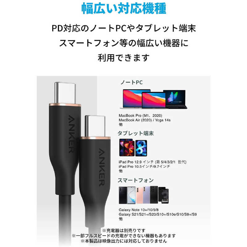 アンカー Anker Japan アンカー Anker Japan Anker PowerLine III Flow USB-C & USB-C ケーブル (0.9m ミッドナイトブラック)  A8552011 A8552011