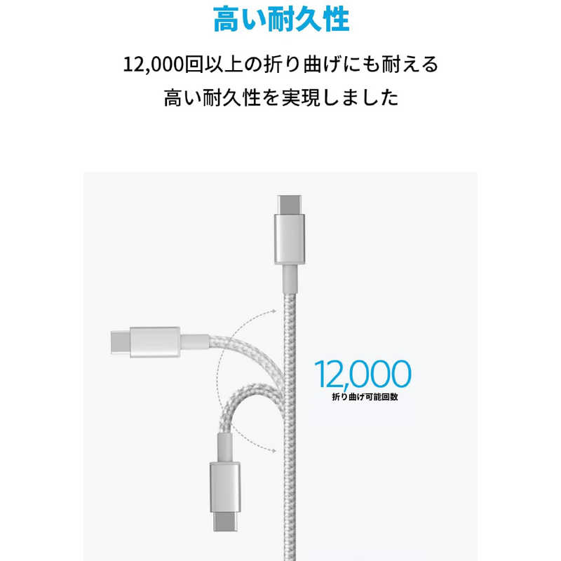 アンカー Anker Japan アンカー Anker Japan Anker 331 高耐久ナイロン USB-C & USB-C ケーブル 0.3m (シルバー) Silver [約0.3m ※長さは端子部分も含めて計測/USB Power Delivery対応] A8751041 A8751041