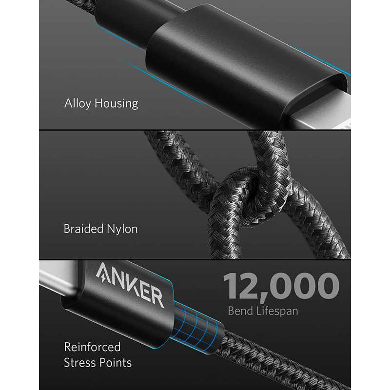 アンカー Anker Japan アンカー Anker Japan Anker 高耐久ナイロン USB-C & ライトニング ケーブル (0.3m ブラック) Black  [約0.3m /USB Power Delivery対応] A8625011 A8625011