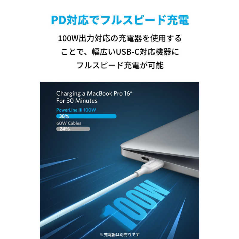 アンカー Anker Japan アンカー Anker Japan Anker PowerLine III USB-C & USB-C 2.0 100W ケーブル (1.8m ホワイト 2本セット) [約1.8m /USB Power Delivery対応] B8856021 B8856021
