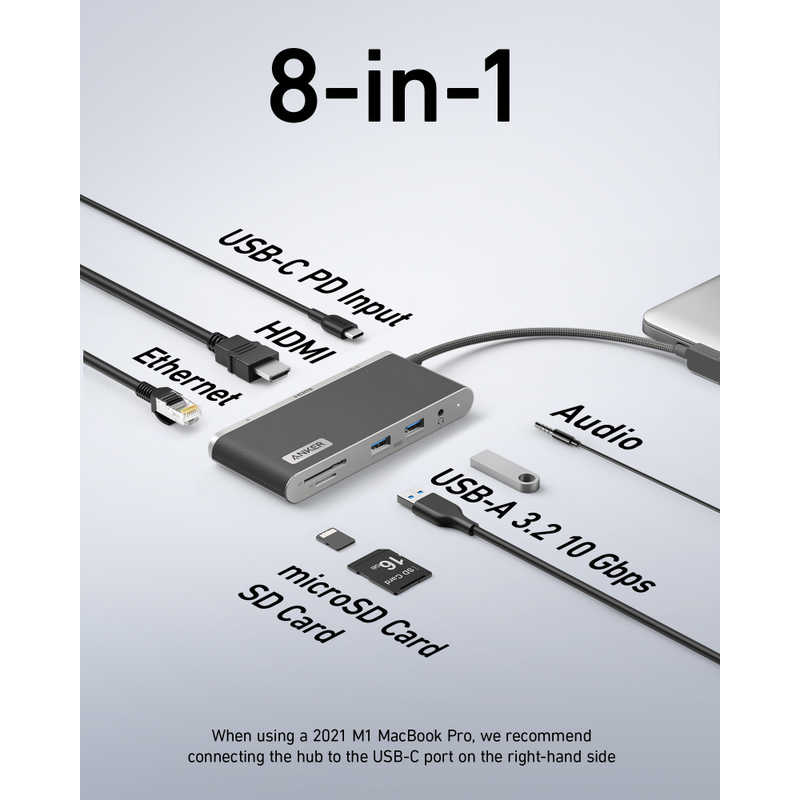 アンカー Anker Japan アンカー Anker Japan Anker 655 USB-C Hub (8-in-1) Gray [バスパワー /8ポート /USB 3.2 Gen2対応 /USB Power Delivery対応] A8382NA1 A8382NA1
