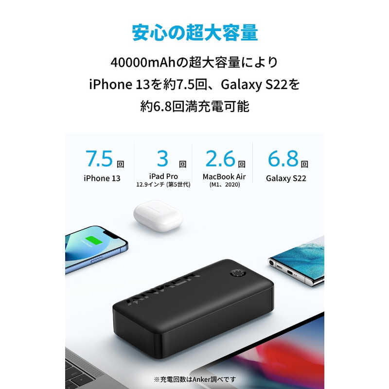 アンカー Anker Japan アンカー Anker Japan モバイルバッテリー Anker 347 Power Bank (PowerCore 40000) ブラック [40000mAh /USB Power Delivery対応 /4ポート /充電タイプ] A1377011 A1377011