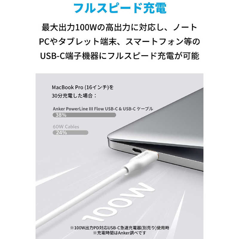アンカー Anker Japan アンカー Anker Japan Anker PowerLine III Flow USB-C ＆ USB-C ケーブル クラウドホワイト ［約1.8m ］ A8553N21 A8553N21
