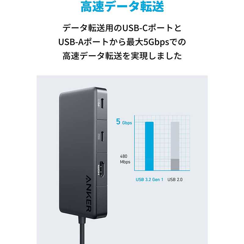 アンカー Anker Japan アンカー Anker Japan USBC ハブ Anker 341 Gray ［バスパワー /7in1 /USB 3.2 Gen1対応 /USB Power Delivery対応］ A83480A1 A83480A1