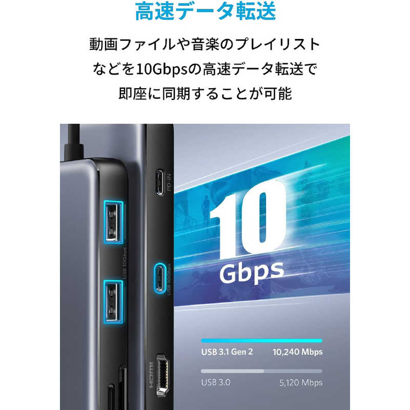 アンカー Anker Japan アンカー Anker Japan Anker PowerExpand 8in1 10Gbps USBC Hub Gray ［バスパワー /8ポート /USB 3.1 Gen1対応 /USB Power Delivery対応］ A83830A4 A83830A4