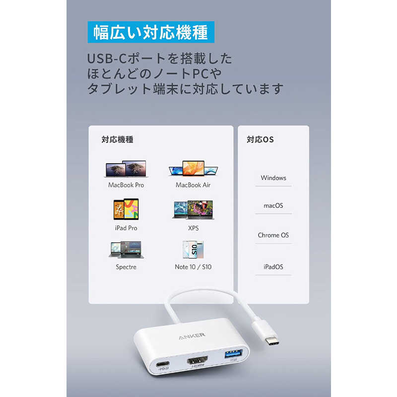 アンカー Anker Japan アンカー Anker Japan USBC ハブ Anker 321 White ［バスパワー /3in1 /USB Power Delivery対応］ A8339N21 A8339N21