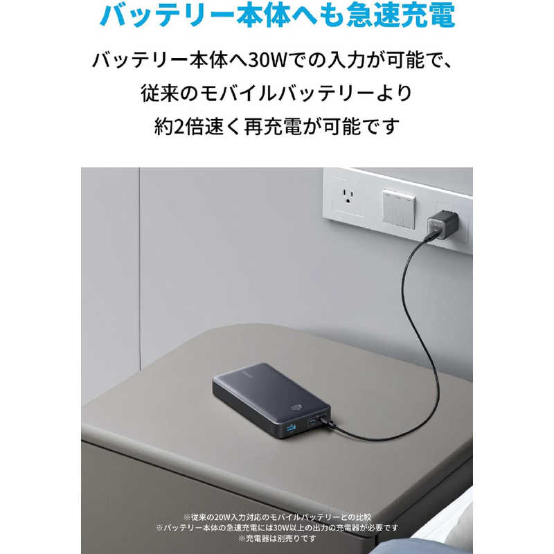 アンカー Anker Japan アンカー Anker Japan モバイルバッテリー Anker 537 Power Bank (PowerCore 24000 65W) Black［USB Power Delivery対応 /2ポート /充電タイプ］ A1379N11 A1379N11