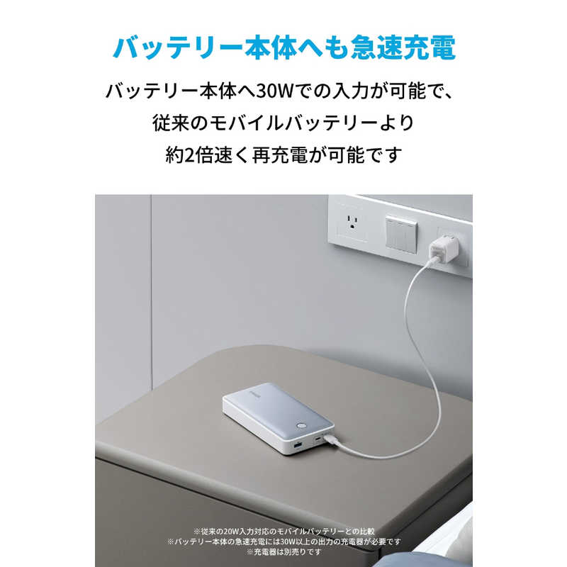 アンカー Anker Japan アンカー Anker Japan モバイルバッテリー Anker 537 Power Bank (PowerCore 24000 65W) White ［USB Power Delivery対応 /2ポート /充電タイプ］ A1379N21 A1379N21