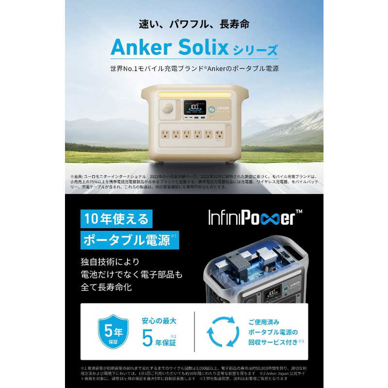アンカー Anker Japan アンカー Anker Japan ポータブル電源 Solix C1000 Portable Power Station Beige ［11出力 /USB Power Delivery対応］ ベージュ A1761521 A1761521