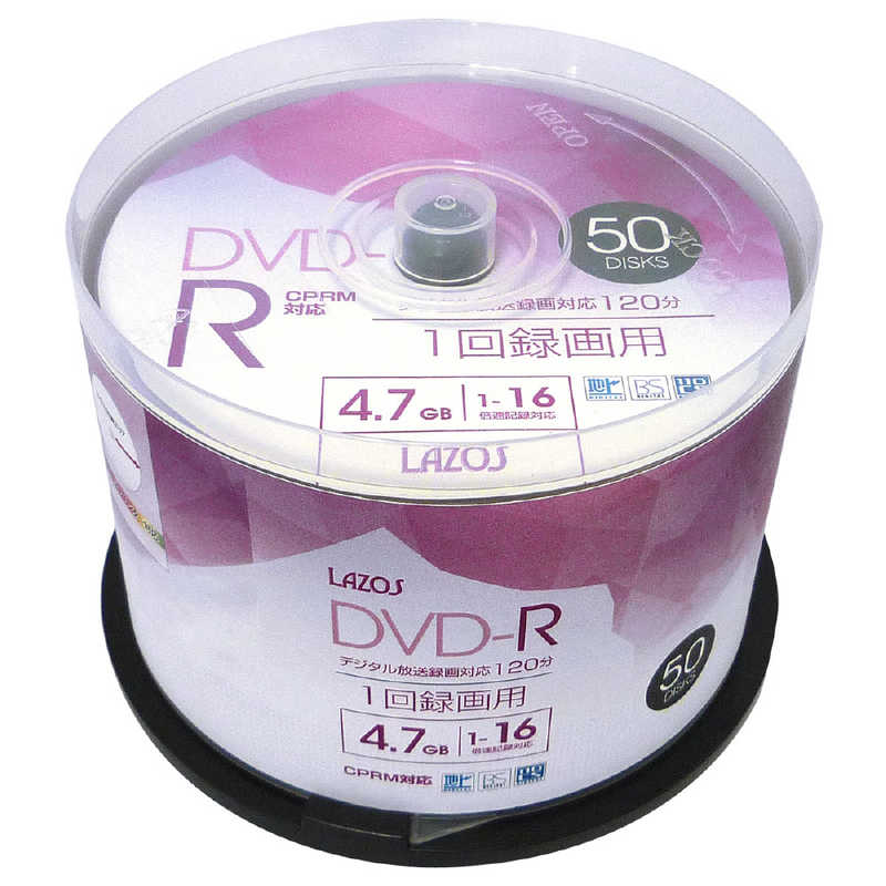 リーダーメディアテクノ リーダーメディアテクノ 録画用DVD-R LAZOS 1-16倍速 [50枚 /4.7GB /インクジェットプリンター対応] L-CP50P L-CP50P