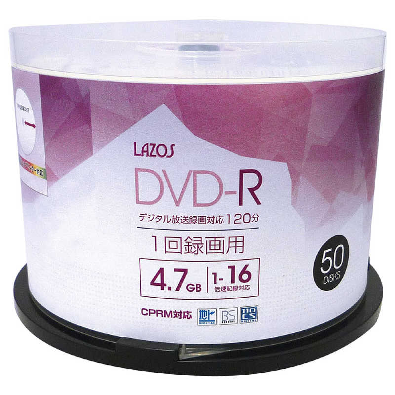 リーダーメディアテクノ リーダーメディアテクノ 録画用DVD-R LAZOS 1-16倍速 [50枚 /4.7GB /インクジェットプリンター対応] L-CP50P L-CP50P