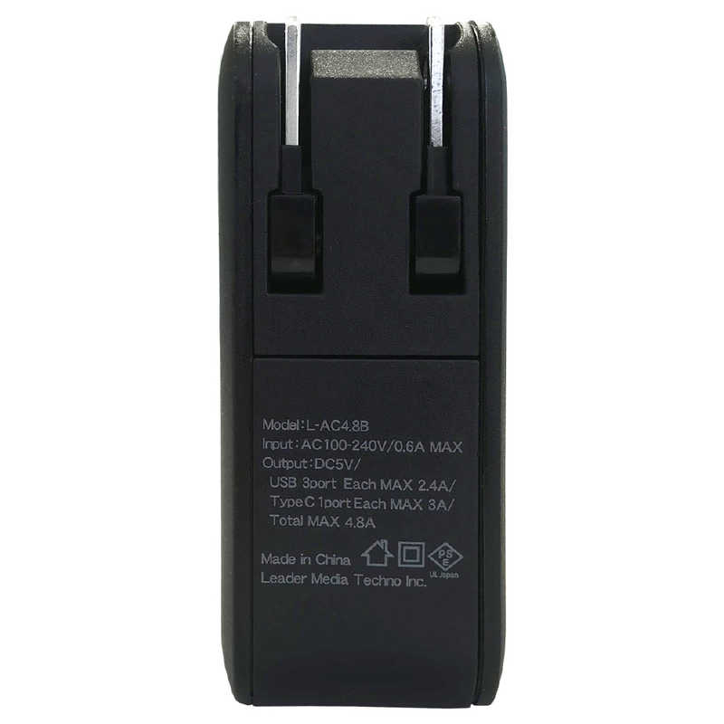 リーダーメディアテクノ リーダーメディアテクノ AC充電器4口 4.8A (USB3+TypeC1) L-AC4.8B ブラック L-AC4.8B ブラック