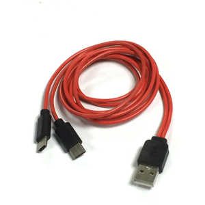 SSAサービス TypeC2股ケーブル(充電専用) 80cm USB TypeC(USB2.0・オス) x2/ USB A(オス) レッド ［TypeAオス］ SU2-TC80X2
