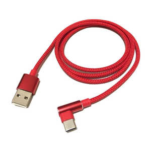 SSAサービス USB-C L型ケーブル 1m レッド メッシュ仕様 USB2.0 [Type-C(オス)/USB A(オス)] レッド SU2-TCL100R