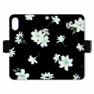 サムライワークス iPhone XR 6.1 手帳型ケースwhite flower-NVY ネイビー BLBKI9120