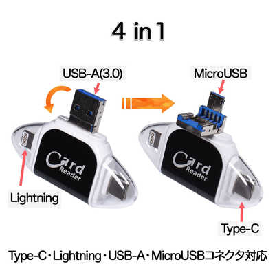 GLIDER SDカードリーダー 4 in 1 MicroSDカード Type-C/USB 3.0