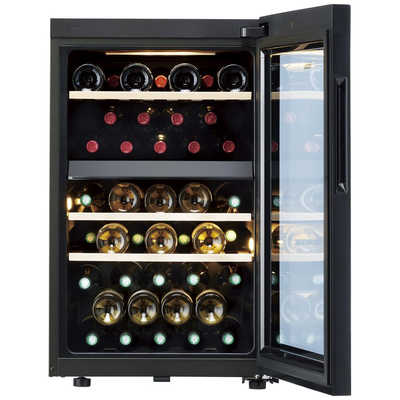 ワインセラー　２４本　ミラードア　ブラック SunRuck ワインセラー 日本酒セラー 1ドア冷蔵庫 48L 小型冷蔵庫