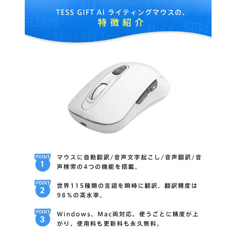 LEAGUE LEAGUE TESS GIFT AIライティングマウス ホワイト ［無線(ワイヤレス)］ TSG-3500-001 TSG-3500-001