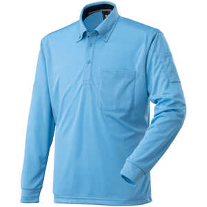 ミズノ ナビドライワークボタンダウンポロシャツ(長袖)［ユニセックス］ L 19：サックス×ネイビー F2JA218519