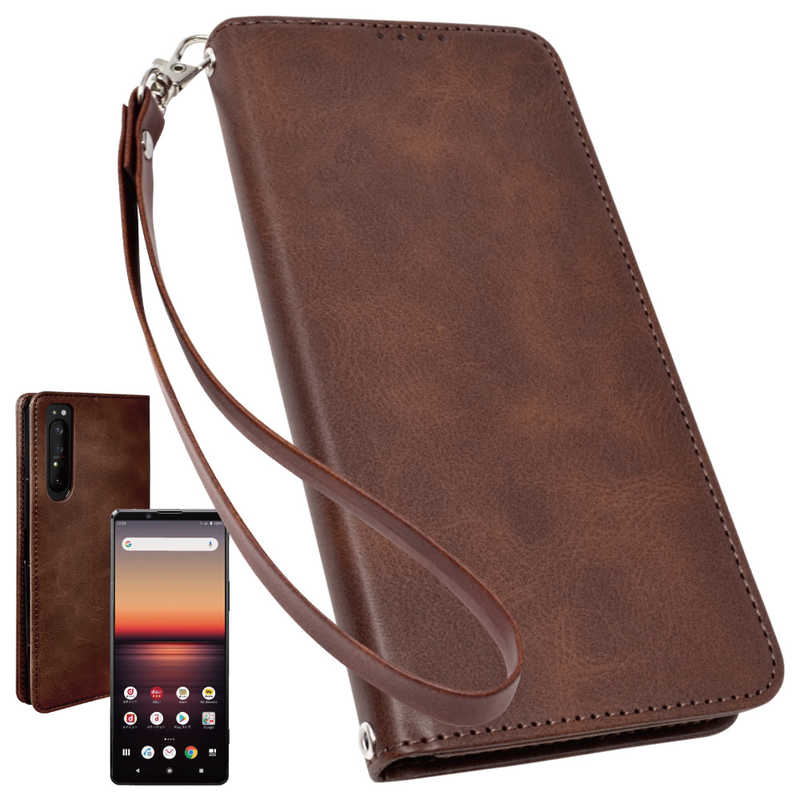 SHIZUKAWILL SHIZUKAWILL Xperia 1 ii 手帳型 本革調ケース ダークブラウン SOX1M2DBR SOX1M2DBR