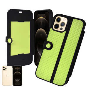 shizukawill iPhone12/12Pro 手帳型 ケース 彩メッシュ グリーン APIP12PMGN